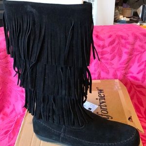 NIB Black suedes tassel boots. Size 10.5W
